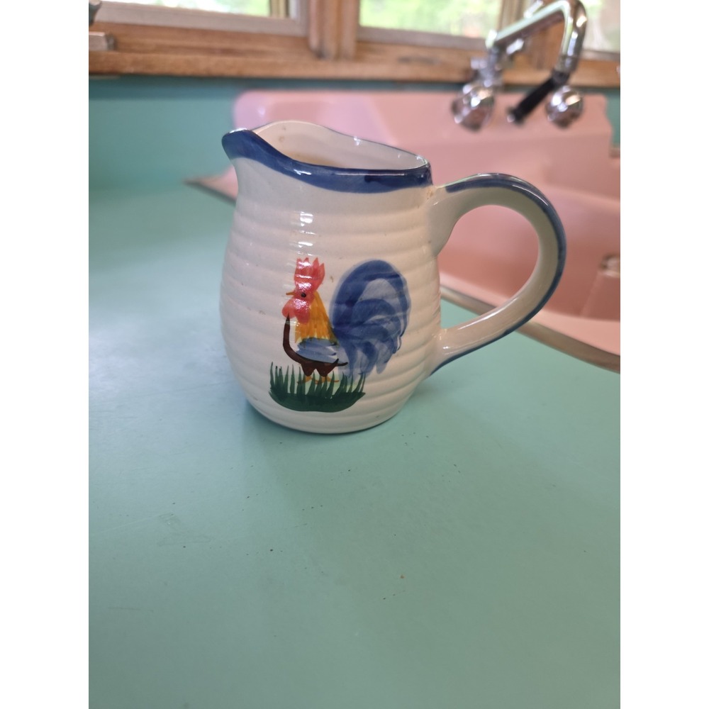 Alco Rooster Creamer Pitcher Hand-Painted Ribbed Farmhouse Country Kitchen